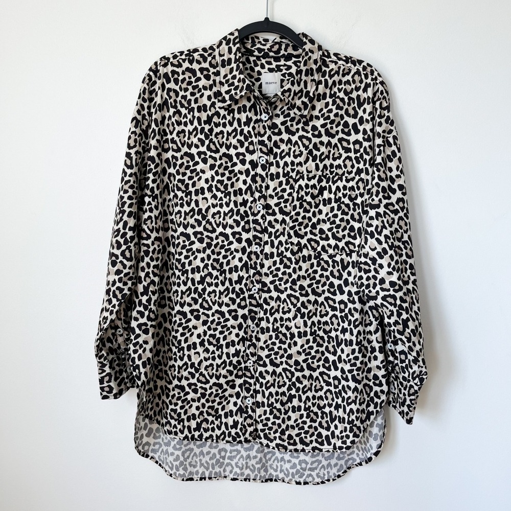 Anthropologie Maeve The Bennet Button Down Shirt Leopard Print Womens Large